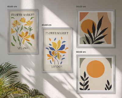 Billedsæt med ramme Blomsterplakater Paris Milano