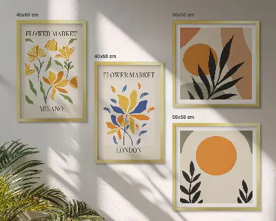 Blomsterplakater Paris Milano billedsæt med ramme