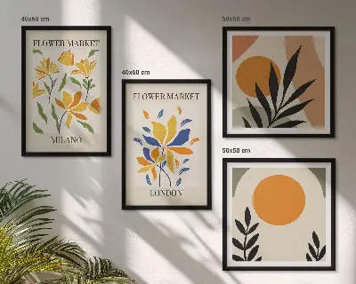 Blomsterplakater Paris Milano billedsæt med ramme