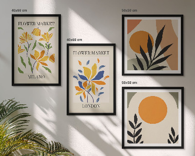Billedsæt med ramme Blomsterplakater Paris Milano
