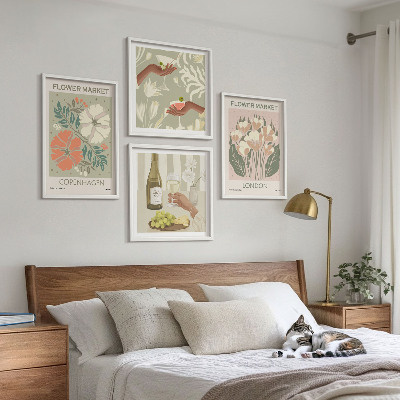 Billedvæg over sofa Blomsterplakater vinby