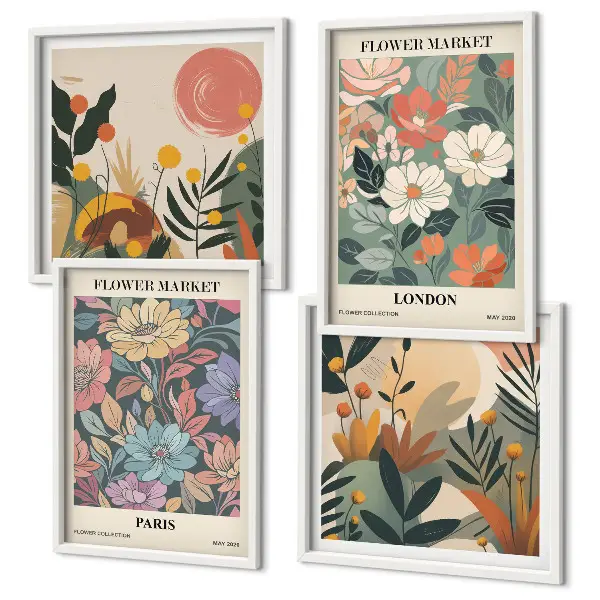 Blomsterplakater med motiv af Paris og London billedsæt inklusiv ramme