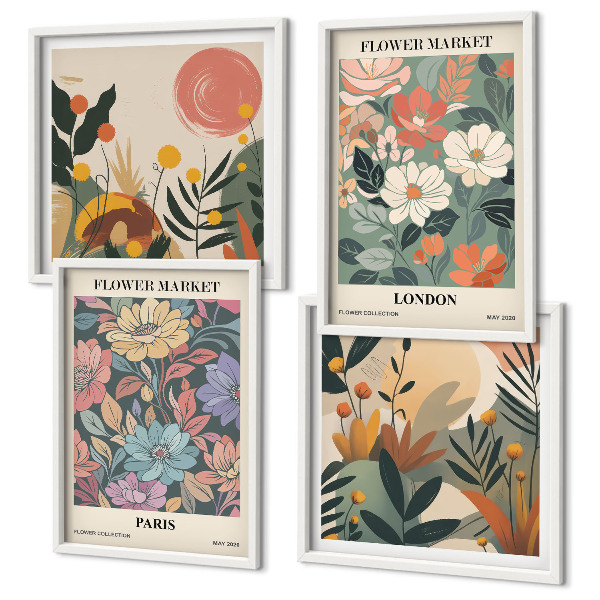 Billedsæt med ramme Blomsterplakater Paris London
