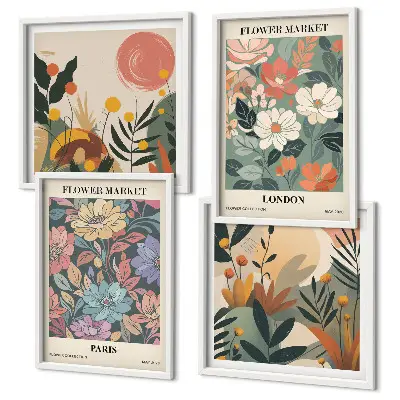 Blomsterplakater med motiv af Paris og London billedsæt inklusiv ramme