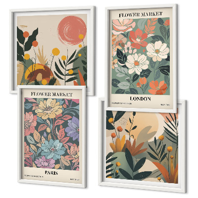 Billedsæt med ramme Blomsterplakater Paris London