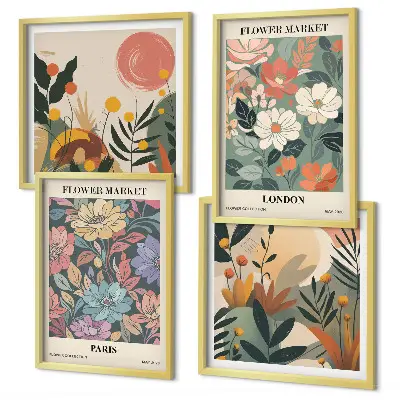Blomsterplakater med motiv af Paris og London billedsæt inklusiv ramme