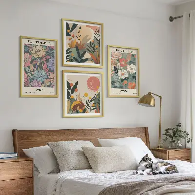 Blomsterplakater med motiv af Paris og London billedsæt inklusiv ramme