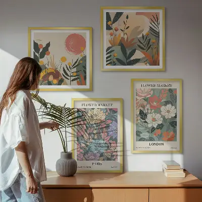 Blomsterplakater med motiv af Paris og London billedsæt inklusiv ramme