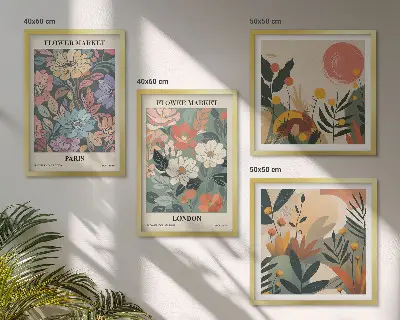 Blomsterplakater med motiv af Paris og London billedsæt inklusiv ramme