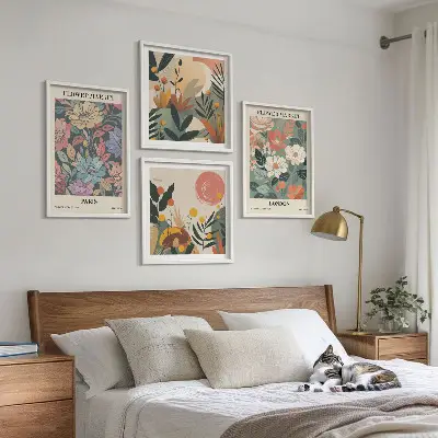 Blomsterplakater med motiv af Paris og London billedsæt inklusiv ramme