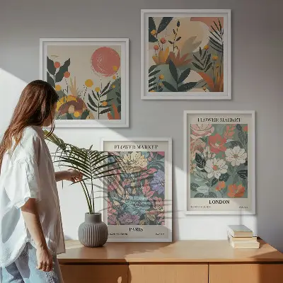 Blomsterplakater med motiv af Paris og London billedsæt inklusiv ramme