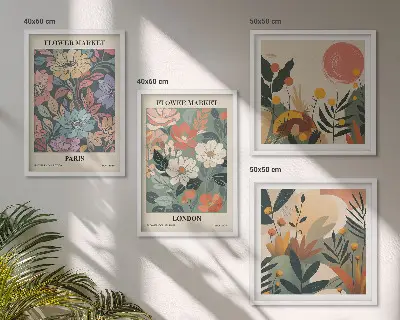 Blomsterplakater med motiv af Paris og London billedsæt inklusiv ramme