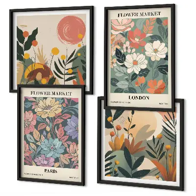 Blomsterplakater med motiv af Paris og London billedsæt inklusiv ramme
