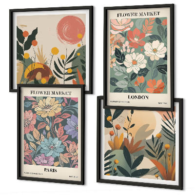 Billedsæt med ramme Blomsterplakater Paris London