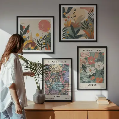 Blomsterplakater med motiv af Paris og London billedsæt inklusiv ramme