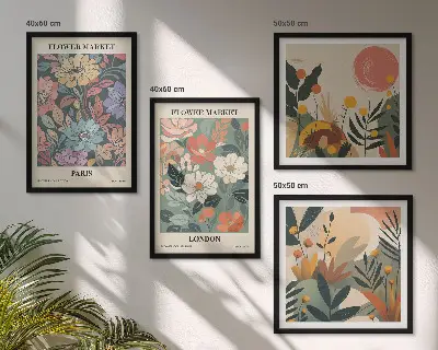 Blomsterplakater med motiv af Paris og London billedsæt inklusiv ramme