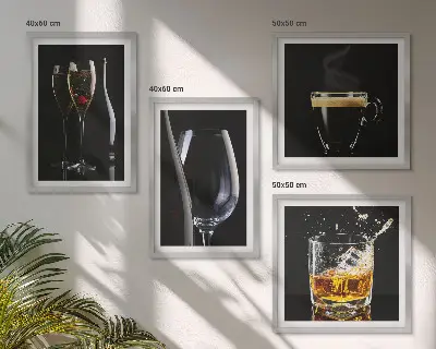 Billedsæt med ramme motiver med whisky vin champagne og kaffe