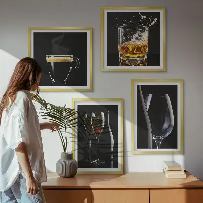 Billedsæt med ramme motiver med whisky vin champagne og kaffe
