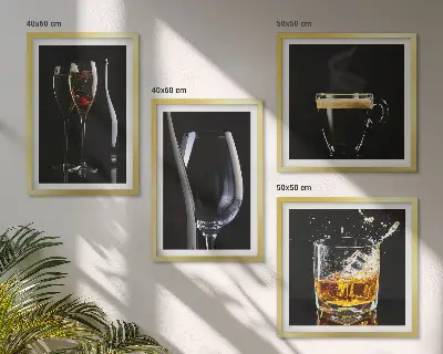 Billedsæt med ramme motiver med whisky vin champagne og kaffe