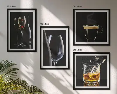 Billedsæt med ramme motiver med whisky vin champagne og kaffe