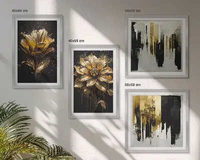Billedvæg over sofa med stilfulde moderne blomstermotiver