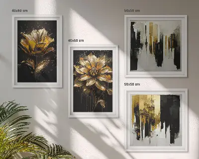 Billedvæg over sofa med stilfulde moderne blomstermotiver