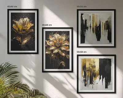 Billedvæg over sofa med stilfulde moderne blomstermotiver