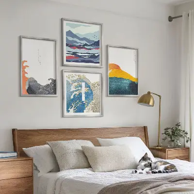 Bølger japansk kunstgrafik billedsæt med ramme