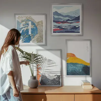 Bølger japansk kunstgrafik billedsæt med ramme