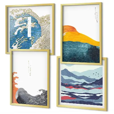 Bølger japansk kunstgrafik billedsæt med ramme