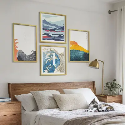 Bølger japansk kunstgrafik billedsæt med ramme