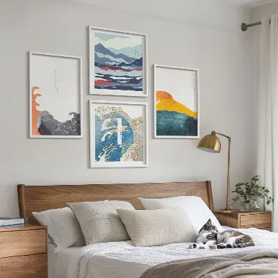 Bølger japansk kunstgrafik billedsæt med ramme