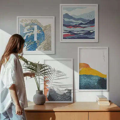 Bølger japansk kunstgrafik billedsæt med ramme