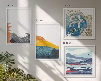Bølger japansk kunstgrafik billedsæt med ramme