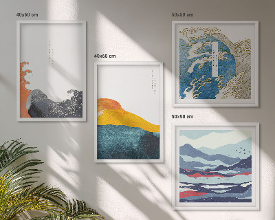 Billedsæt med ramme Bølger japansk kunstgrafik