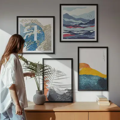 Bølger japansk kunstgrafik billedsæt med ramme