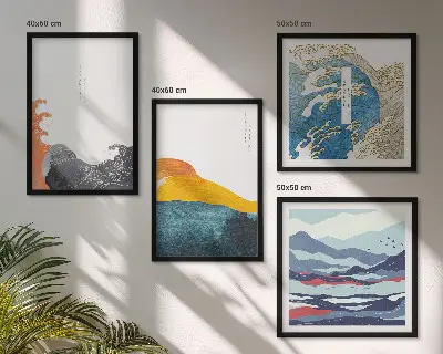 Bølger japansk kunstgrafik billedsæt med ramme