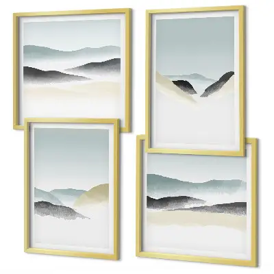 Billedvæg til over sofaen minimalistiske pastelfarvede bjerge