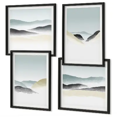 Billedvæg til over sofaen minimalistiske pastelfarvede bjerge