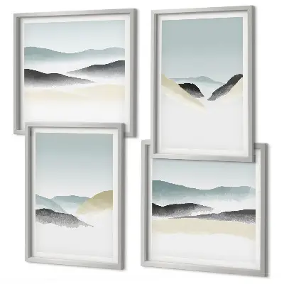 Billedvæg til over sofaen minimalistiske pastelfarvede bjerge