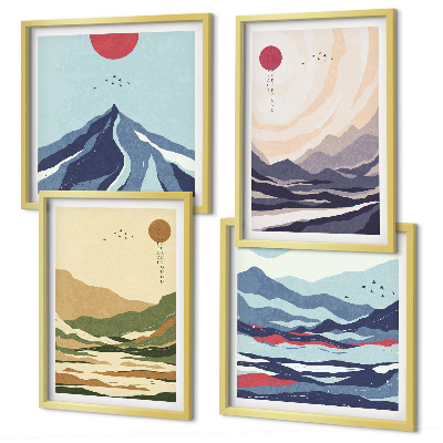 Billedsæt med ramme Pastelbjerge i japansk stil
