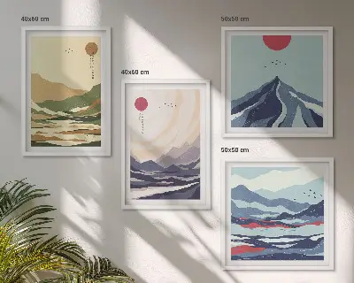 Pastelbjerge i japansk stil billedsæt med ramme