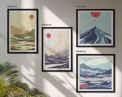 Billedsæt med ramme Pastelbjerge i japansk stil