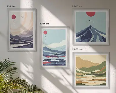Abstrakte bjerglandskaber billedsæt med ramme