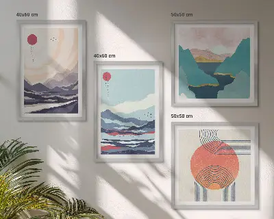 Japanske bjerglandskaber billedsæt med ramme