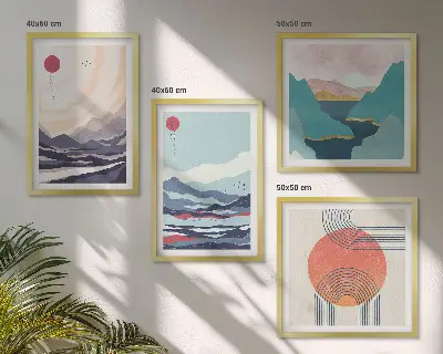 Japanske bjerglandskaber billedsæt med ramme