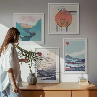 Japanske bjerglandskaber billedsæt med ramme