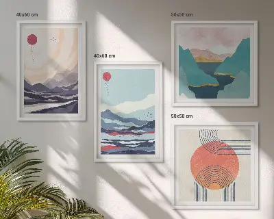 Japanske bjerglandskaber billedsæt med ramme