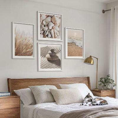 Billedvæg over sofa Strandmotiver med muslingeskaller og bølger