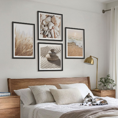 Billedvæg over sofa Strandmotiver med muslingeskaller og bølger